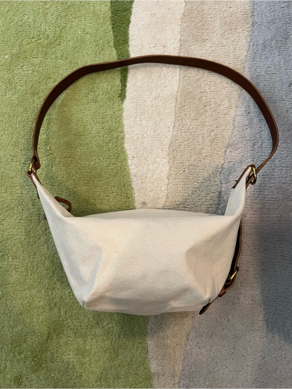 Madewell Cream Canvas Shoulder Bag with Brown Strap